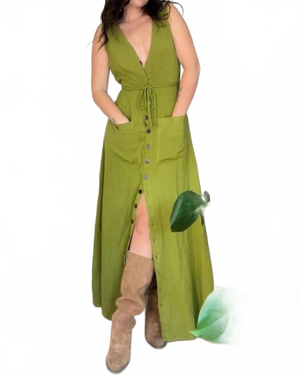 NEW GARDENBELLE organic core style bamboo button down dress in cyprus/ green